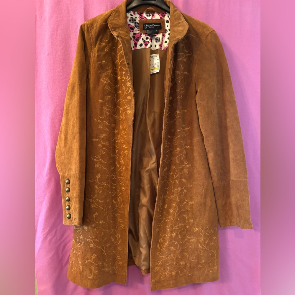 Prosper & Devine Brown Leather Coat with embroidery NWT Size M